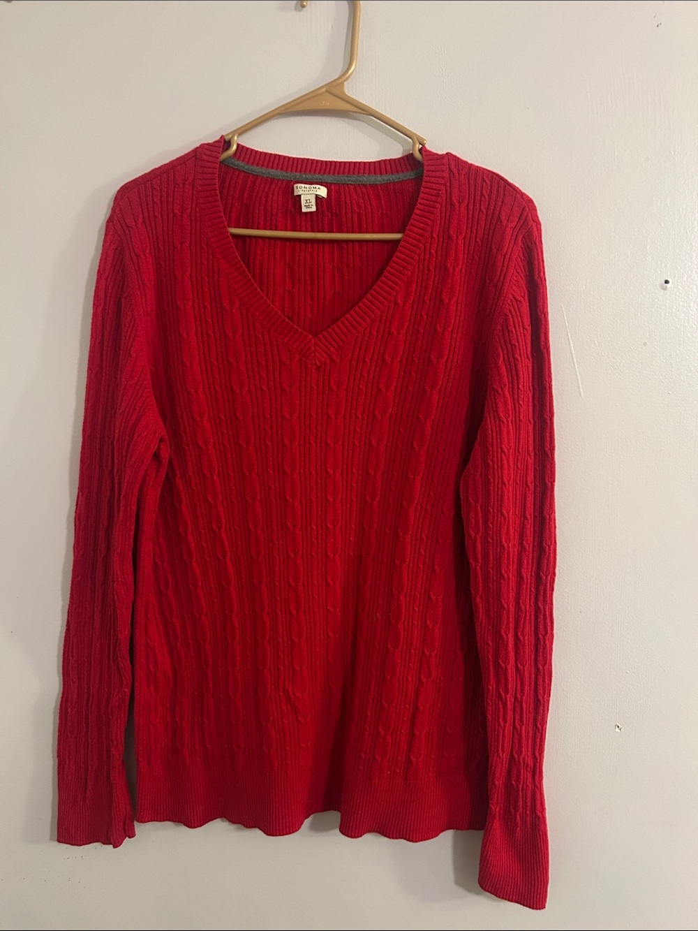 Sonoma Red Cable Knit V-Neck Sweater